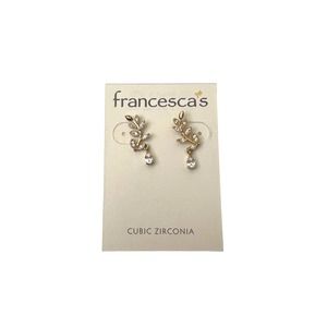 Francesca’s Gold Vine Leaf Stud Earrings Cubic Zirconia Crystal